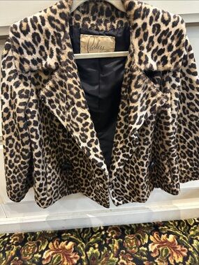 Vintage Women's Leopard Print Faux Fur Pea Coat - Brown/Black